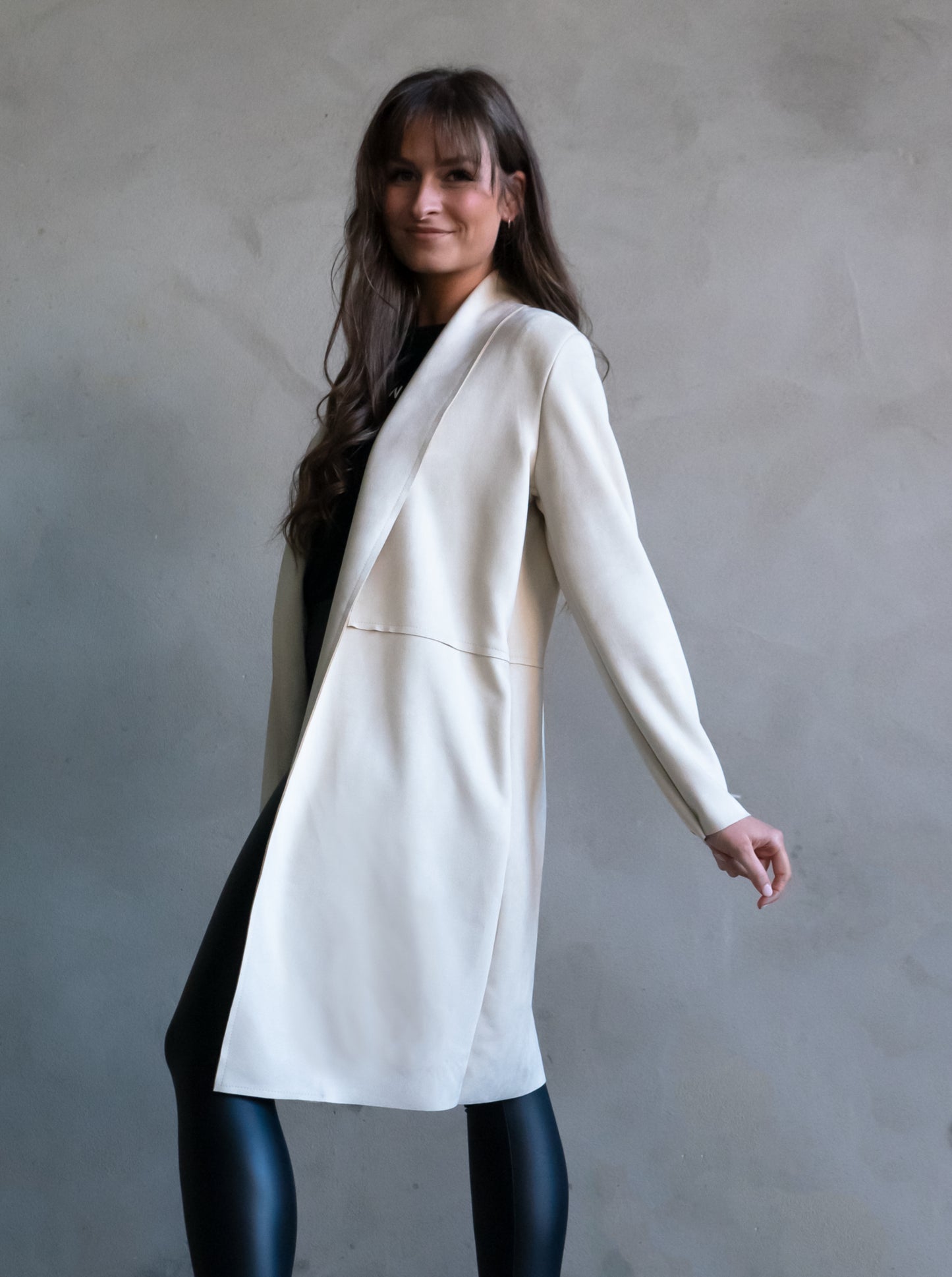 Long-Blazer Wildlederoptik - beige