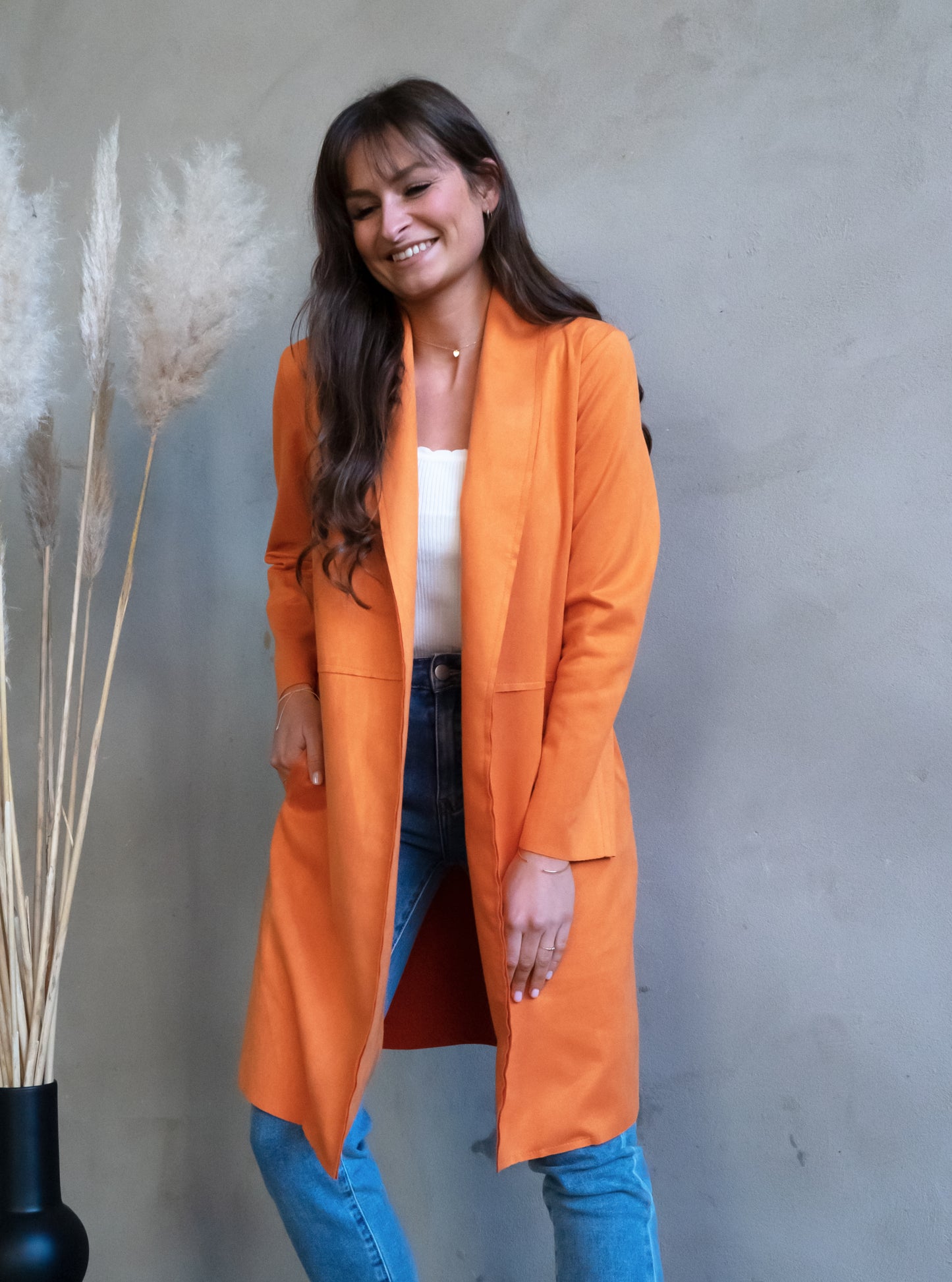 Long-Blazer Wildlederoptik - orange