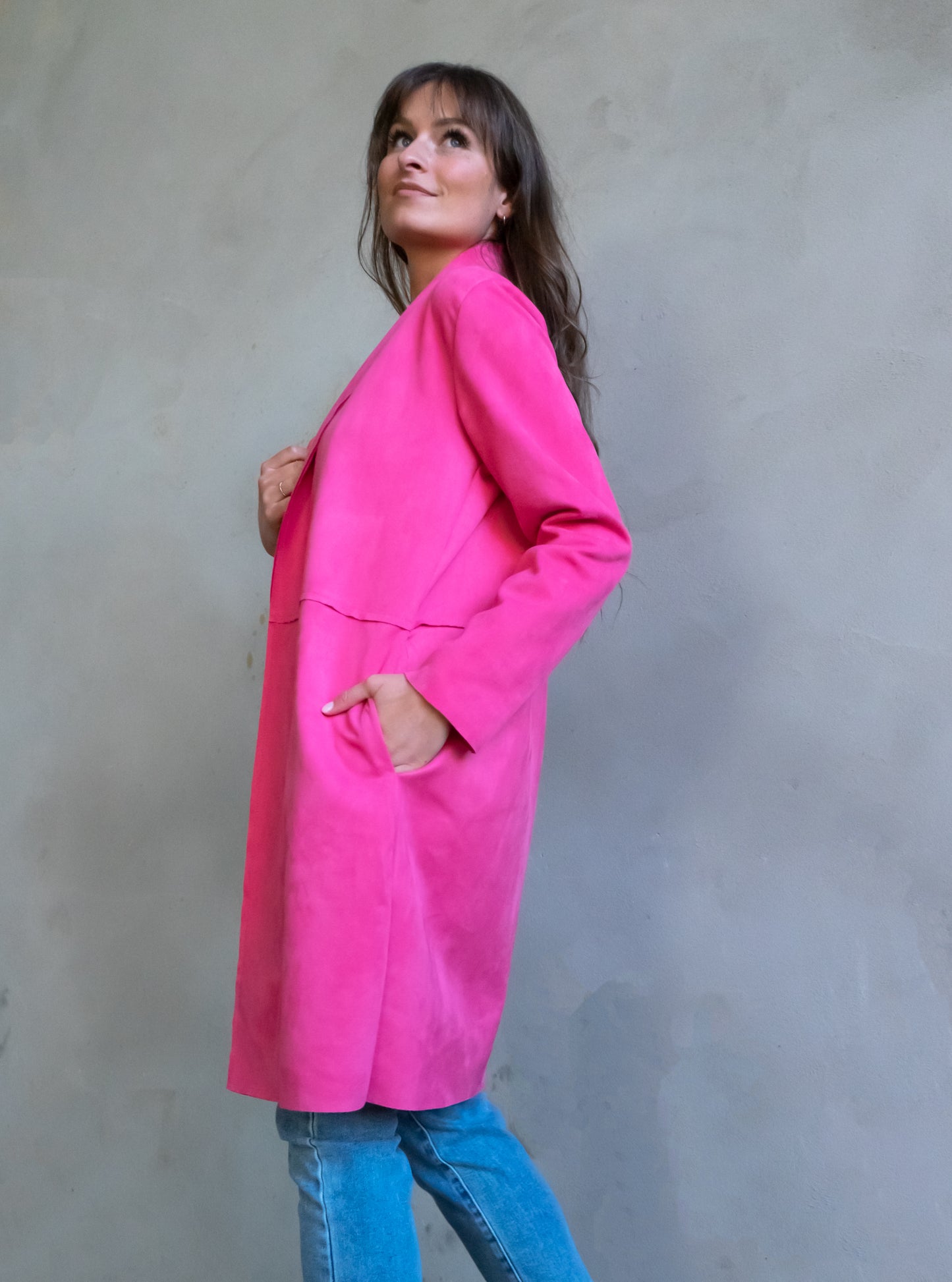 Long-Blazer Wildlederoptik - pink