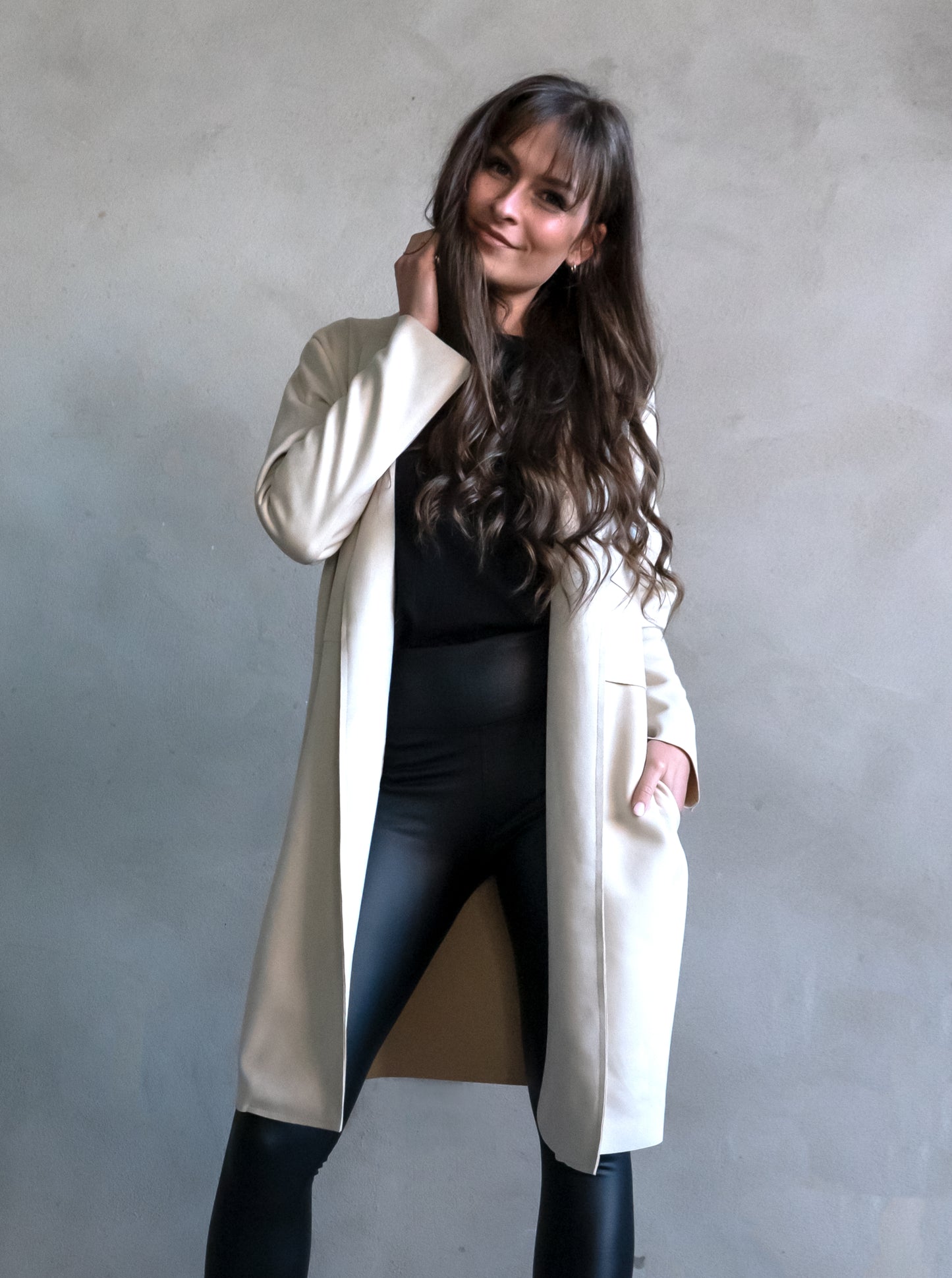 Long-Blazer Wildlederoptik - beige