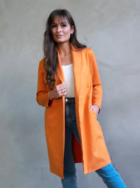 Long-Blazer Wildlederoptik - orange