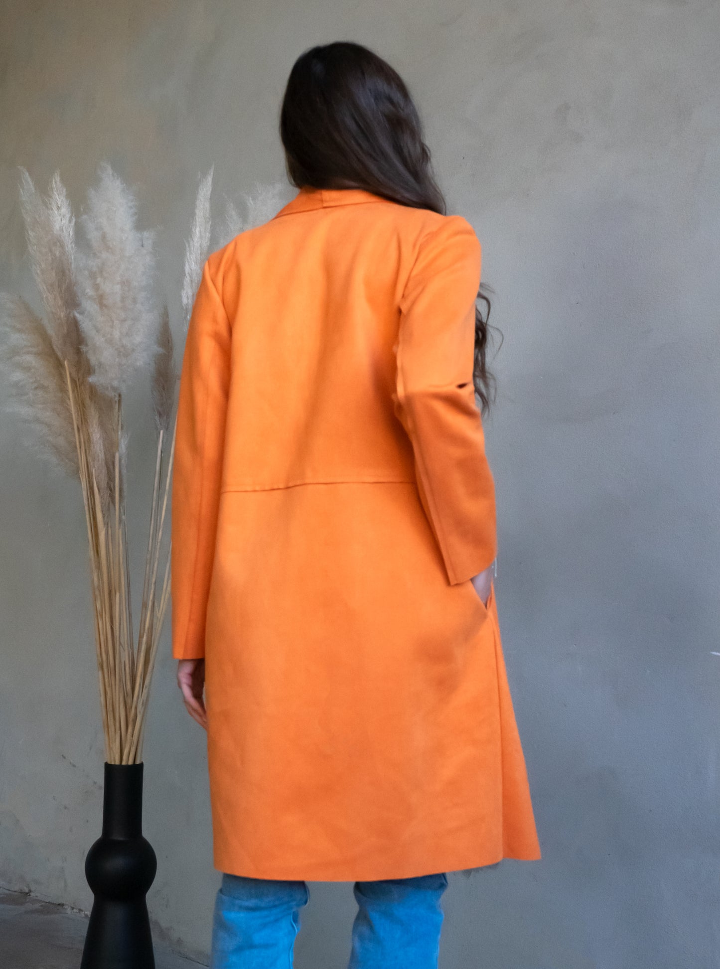 Long-Blazer Wildlederoptik - orange