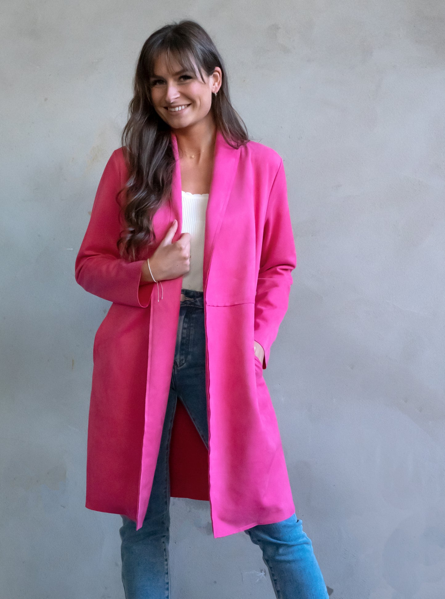 Long-Blazer Wildlederoptik - pink